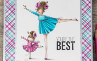 Coloured pencil coloured card inspiration & video featuring the Stamping Bella Curvy Girl Posing rubber stamp set & Polychromos pencils.