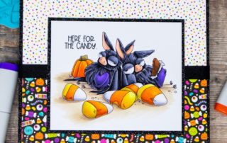 Copic marker coloured card inspiration & video featuring the Stamping Bella Oddball Bats about Candy and Spooky Sentiments rubber stamp set.