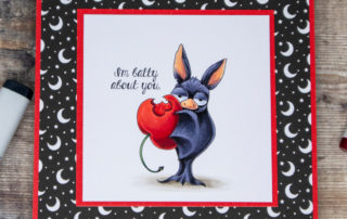 Copic marker coloured card inspiration & video featuring the Stamping Bella Oddball Batty Duo and Spooky Sentiments rubber stamp set.