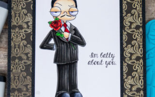 Copic marker coloured card inspiration & video featuring the Stamping Bella Oddball Spooky Guy and Spooky Sentiments rubber stamp sets.