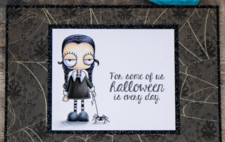Copic marker coloured card inspiration & video featuring the Stamping Bella Oddball Spooky Kids and Spooky Sentiments rubber stamp sets.