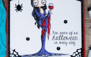 Copic marker coloured card inspiration & video featuring the Stamping Bella Oddball Spooky Lady and Spooky Sentiments rubber stamp sets.