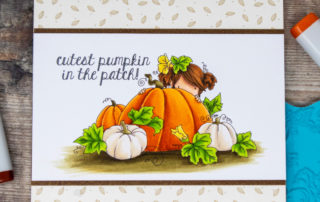 Copic marker coloured card inspiration & video featuring the Stamping Bella Tiny Townie Piper at the Pumpkin Patch and Autumn Sentiments rubber stamp set.