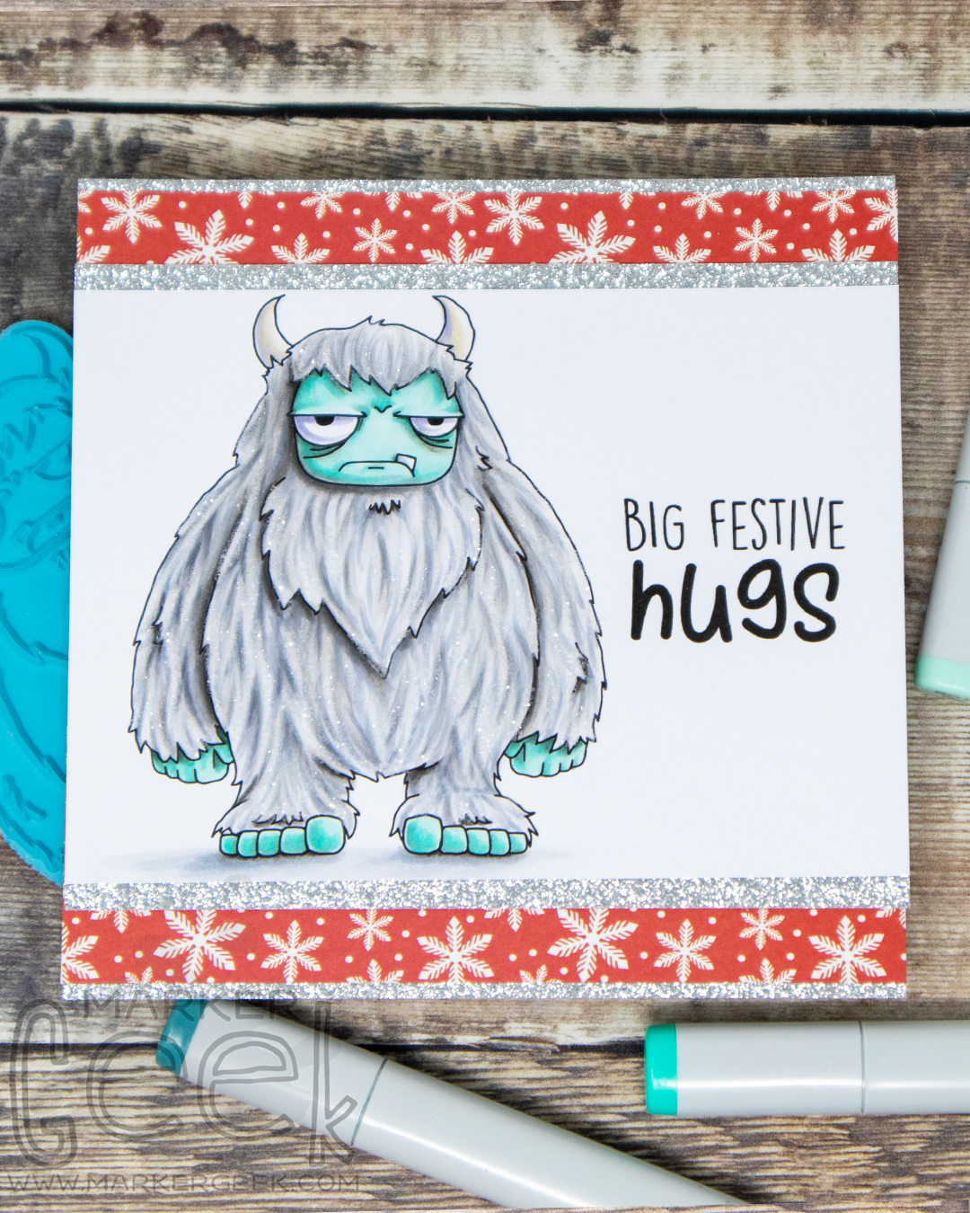 Copic marker coloured card inspiration & video featuring the Stamping Bella Oddball Yeti rubber stamp & Yeti Sentiment set.