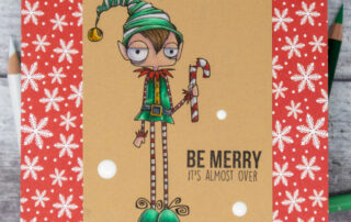 Coloured pencil coloured card inspiration & video featuring the Stamping Bella Oddball Boy Elf rubber stamp set & Prismacolor pencils.
