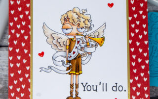 Copic marker coloured card inspiration & video featuring the Stamping Bella Oddball Herald rubber stamp & Odd Together Sentiment set.