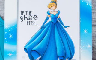 Copic marker coloured card inspiration & video featuring the Stamping Bella Uptown Girl Cinderella rubber stamp & Princess Sentiment set.