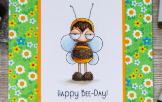 Copic marker coloured card inspiration & video featuring the Stamping Bella Mini Oddball Bee Kid rubber stamp.
