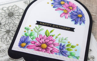 Copic marker coloured floral card and no line colouring members only colouring video featuring Honey Bee Stamps Daisy Layers Bouquet clear stamp set.