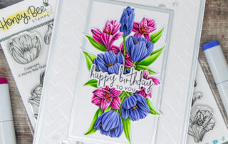 Copic marker coloured no line floral card and colouring video for YouTube members featuring Honey Bee Stamps Everything Beautiful clear stamp set.