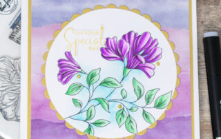 Alcohol marker coloured floral card and colouring video featuring OLO markers and Pinkfresh Studio Amazing Things clear stamp set.