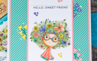 Copic marker coloured card inspiration & video featuring the Stamping Bella Lunettes Flower Power rubber stamp.