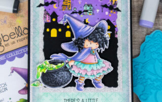 Copic marker coloured card inspiration featuring the Stamping Bella Tiny Townie Wanda the Witch rubber stamp.