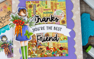 Copic marker coloured card inspiration & video featuring the Stamping Bella Uptown Girl Greta Loves to Garden rubber stamp.