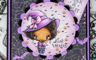 Alcohol marker coloured card and colouring video featuring Copic markers and The Greeting Farm Hocus Pocus clear stamp set.