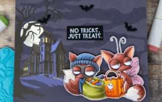 Copic marker coloured halloween card inspiration featuring the Stamping Bella Sneaky Foxy rubber stamp.