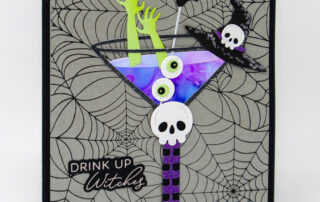 Fun halloween cocktail themed card featuring Spellbinders Paper Arts Olive Martinis and Boos! Cocktail Etched Dies.