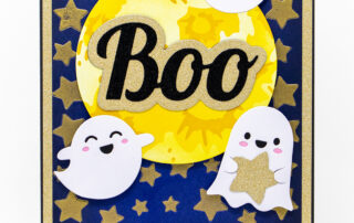 Die cut birthday card inspiration featuring Waffle Flower Crafts products, die cutting, ink blending, stenciling, heat embossing and hot foiling.