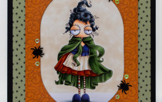 Copic marker coloured spooky birthday card inspiration featuring the Stamping Bella Oddball Witchy Sistah 2 rubber stamp.