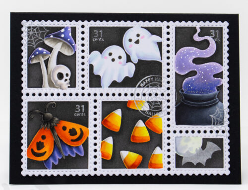 Copic Coloured Halloween Postage Collage Card