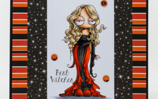Copic marker coloured halloween card inspiration featuring the Stamping Bella Oddball Witchy Sistah 3 rubber stamp.