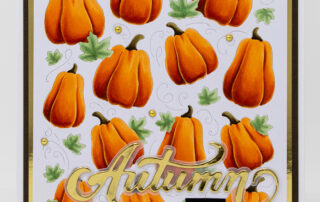 Autumn card inspiration featuring Waffle Flower Crafts Pumpkin Patch Panel die and stencil, inks and Copic markers.