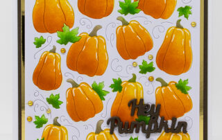 Autumn card inspiration featuring Waffle Flower Crafts Pumpkin Patch Panel die and stencil, inks and Copic markers.