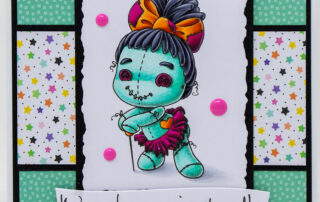 Copic marker coloured card inspiration featuring the Sweet November Stamps Pins and Needles clear stamp set.