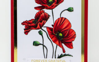 Gratitude card featuring Spellbinders Paper Arts BetterPress and Glimmer products including the Poppy Greetings Press Plate set.