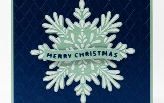 Elegant Christmas card inspiration featuring Pinkfresh Studio Radiating Snowflake stencil, Mama Elephant and Spellbinders.