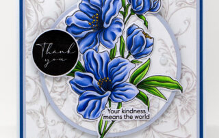 Copic marker coloured card inspiration and member exclusive colouring video featuring the Alex Syberia Grateful for You clear stamp set.