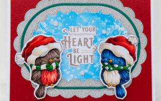 Christmas card inspiration and Copic marker colouring videos for the Gina K Designs Winter Tweetings clear stamp set.