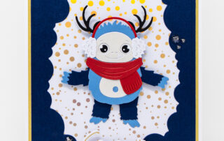 Die cut Christmas card inspiration featuring Spellbinders Paper Arts products including Rocky the Dancing Yeti etched die set.
