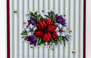 Christmas card inspiration & Copic marker colouring video for Picket Fence Studios Winter Blooms clear stamp set illustrated by Kelly Taylor.