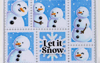 Ink blended & marker coloured Christmas card inspiration featuring Waffle Flower Crafts Postage Collage die and Snowman stencil set.