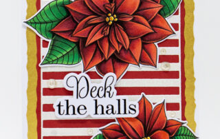Christmas card inspiration & Copic marker colouring video for Picket Fence Studios Peaceful Christmas Flowers clear stamp set illustrated by Kelly Taylor.