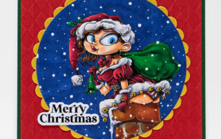 Alcohol marker coloured Christmas card & colouring video featuring Copic markers & Moonlight Whispers Mrs Claus & the Chimney clear stamp set.