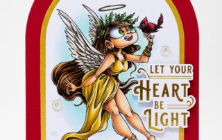 Alcohol marker coloured Christmas card & colouring video featuring Copic markers & Moonlight Whispers Angelica & the Cardinal clear stamp set.