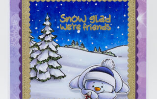Copic marker coloured winter card inspiration & colouring video featuring Sweet November Stamps Snow Buddy Like You clear stamp set.