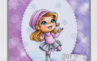 Copic marker coloured winter card inspiration & colouring video featuring Sweet November Stamps Flutterbee Lyra clear stamp set.