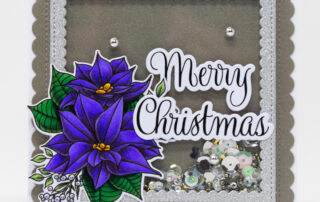 Christmas card inspiration & Copic marker colouring video for Picket Fence Studios Peaceful Christmas Flowers clear stamp set illustrated by Kelly Taylor.