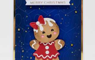Die cut Christmas card inspiration featuring Spellbinders Paper Arts products including Dancin' Gingerbread etched die set.