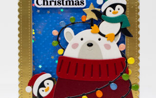 Die cut Christmas card inspiration featuring Spellbinders Paper Arts products including October 2024 Club Festive Friends etched die set.
