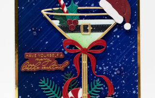 Die cut Christmas card inspiration featuring Spellbinders Paper Arts products including Olive Martinis & Christmas Cocktails etched die sets.