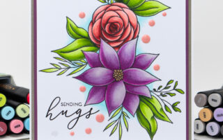 Alcohol marker coloured floral card featuring Altenew Artist Alcohol markers and Altenew Calming Cluster clear stamp set.