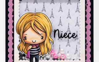 Alcohol marker coloured card inspiration & colouring video featuring The Greeting Farm Anya in France clear stamp set and Copic markers.