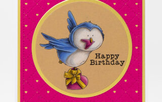 Birthday card inspiration & colouring video featuring Stamping Bella The Owl & The Heart rubber stamp & Faber-Castell Polychromos pencils.