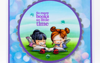 Cute Copic coloured scene card inspiration and colouring video featuring Sweet November Stamps Fairwee Readers clear stamp sets.