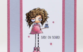 Baby card inspiration & colouring video featuring Stamping Bella Oddball Baby on the Way and Baby Sentiment Set rubber stamps coloured using Copic markers.