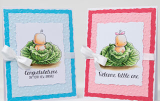 Baby card inspiration & Copic marker colouring video featuring Stamping Bella Cabbage Patch Boy & Girl Set & Baby Sentiment Set rubber stamps.